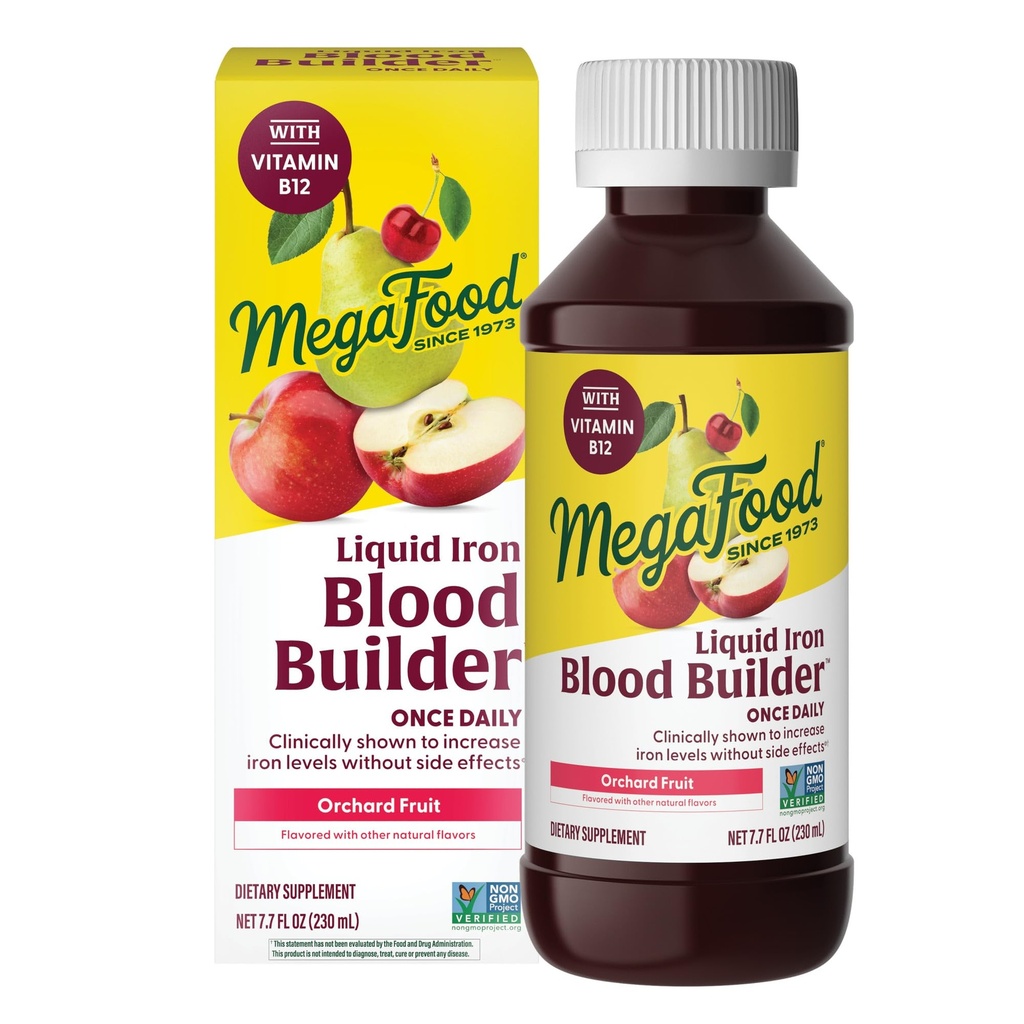 MegaFood Blood Builder Liquid Iron Supplement voor vrouwen, mannen en kinderen, klinisch getoond om ijzer niveaus te verhogen zonder constipatie, Vegan, 7,7 Fl Oz (23 Servers)