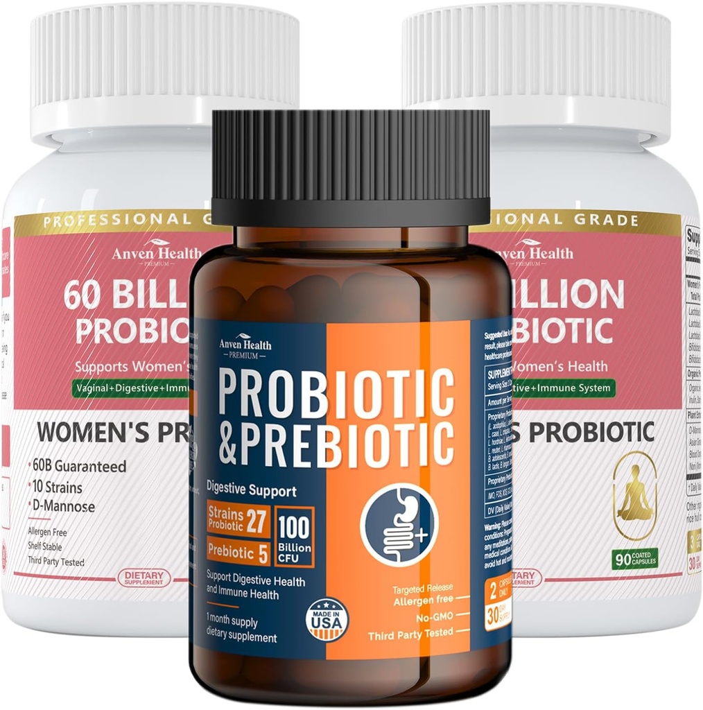 Gut Health Support Bundle: 2 Flessen vrouwen Probiotica + 1 Fles van Universele Probiotica Vertering, Urinaire en Immune Gezondheid voor mannen en vrouwen