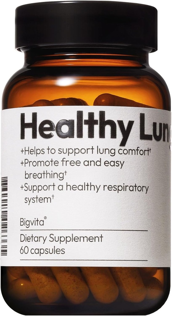 BIGVITA Lung Health Vegan Glutenvrij Dieet Lung Ondersteuning Supplement voor Long Detox & Cleanse, Respiratory Immuun Ondersteuning & Clear Mucus & Relieve Cough, 60 Capsules