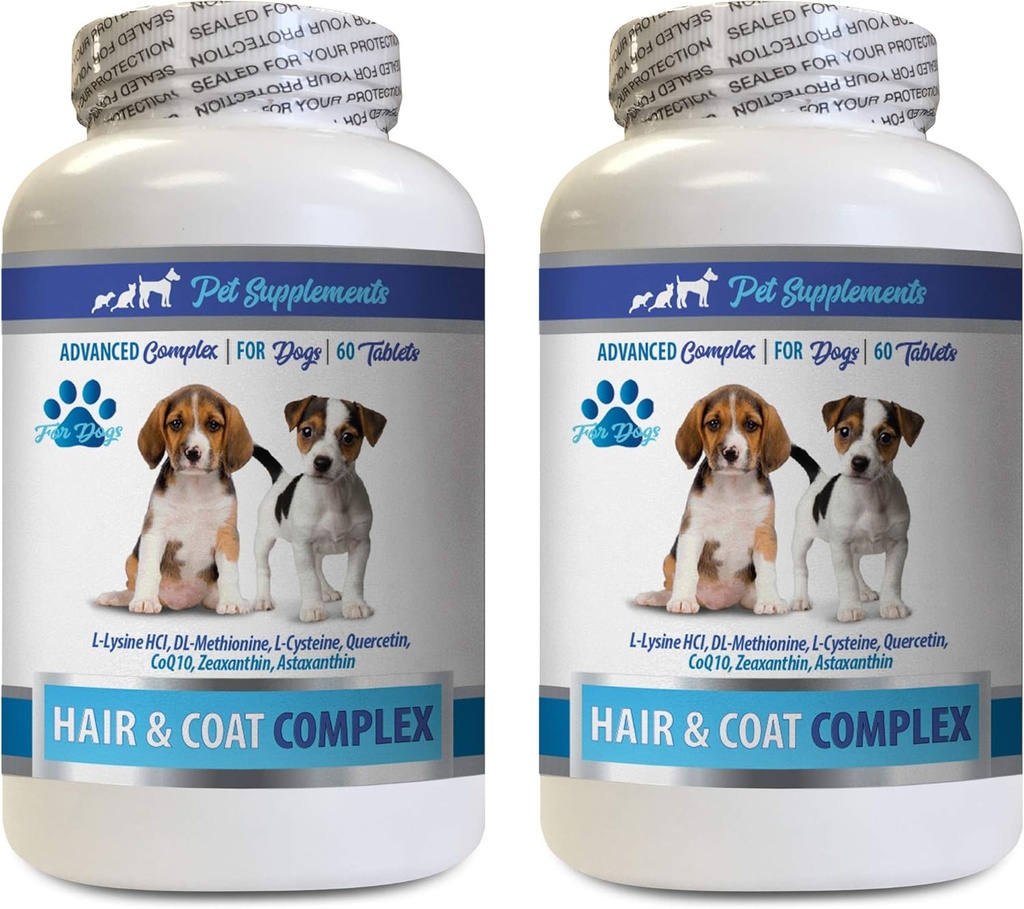 Gezonde jas voor honden Eten - Honden Hair and Coat Complex - Advanced Skin Relief - Goed voor nagels - Honden Vitaminen voor haar - 2 flessen (120 tabletten)