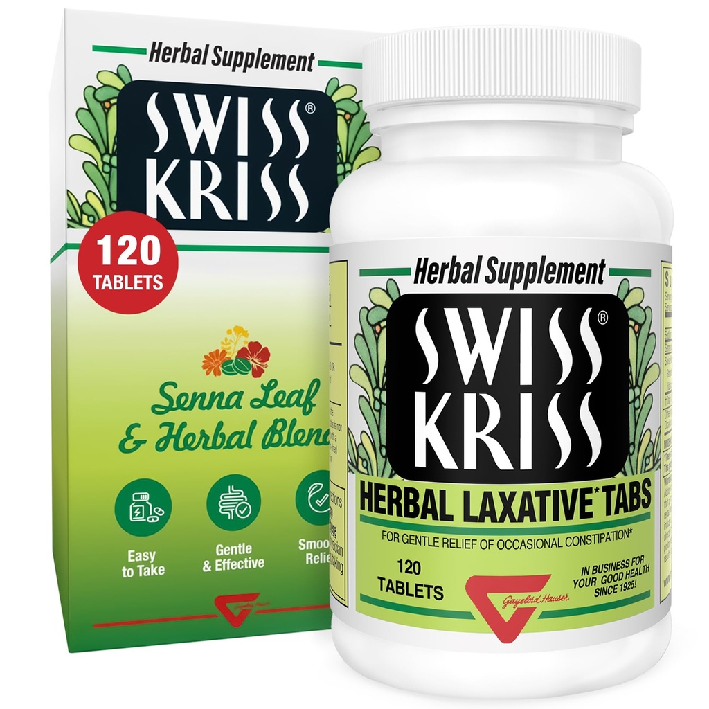 Swiss Kriss Herbal Laxative Tablets, Gentle & Natural Laxatives for Constipatie Relief for Adults & Children Over Age 6, Works in 6-12 Hours, Senna Laxative, 120 Tablets Totaal