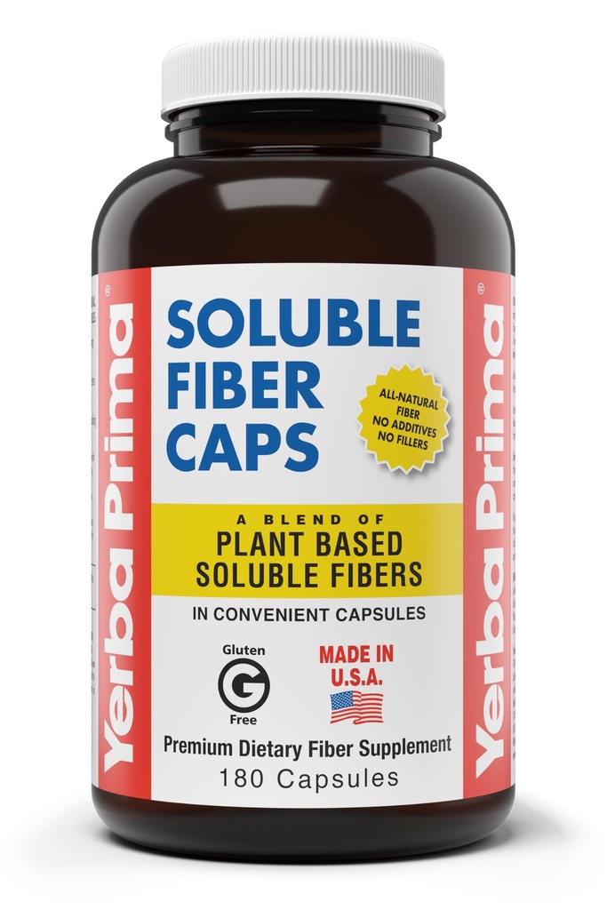 Yerba Prima Oplosbare vezels Capsules, 180-Telling - Natuurlijke Dieetsupplement Formule, Non-GMO, Glutenvrij