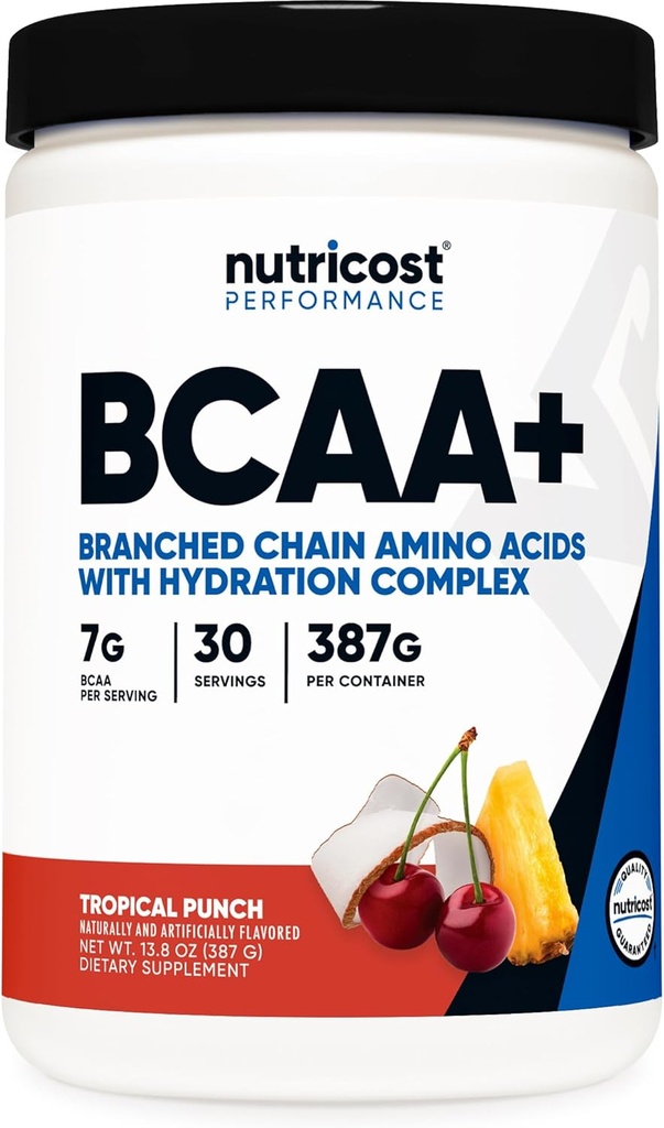 Nutricost BCAA + Hydration Powder (Tropical Punch) 30 Serves - Branched Chain Amino Acids with Hydration Complex - Glutenvrij, Non-GMO