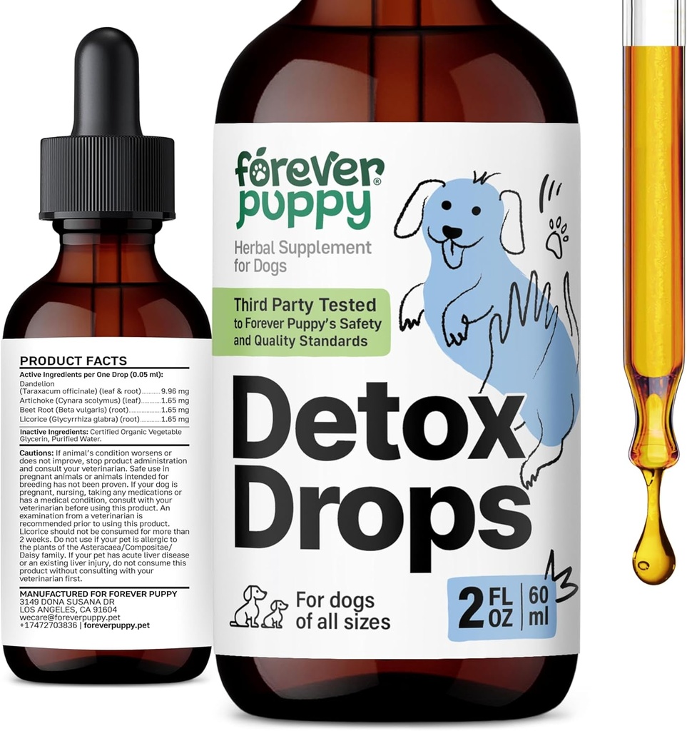 Forever Puppy Detox Drops for Dogs - Dandelion Root & Dandelion Leaf Tinctuur voor lever en nieren Ondersteuning - Herbal Detox & Antioxidant Ondersteuning Supplement voor honden van alle rassen en maten - 2 fl oz