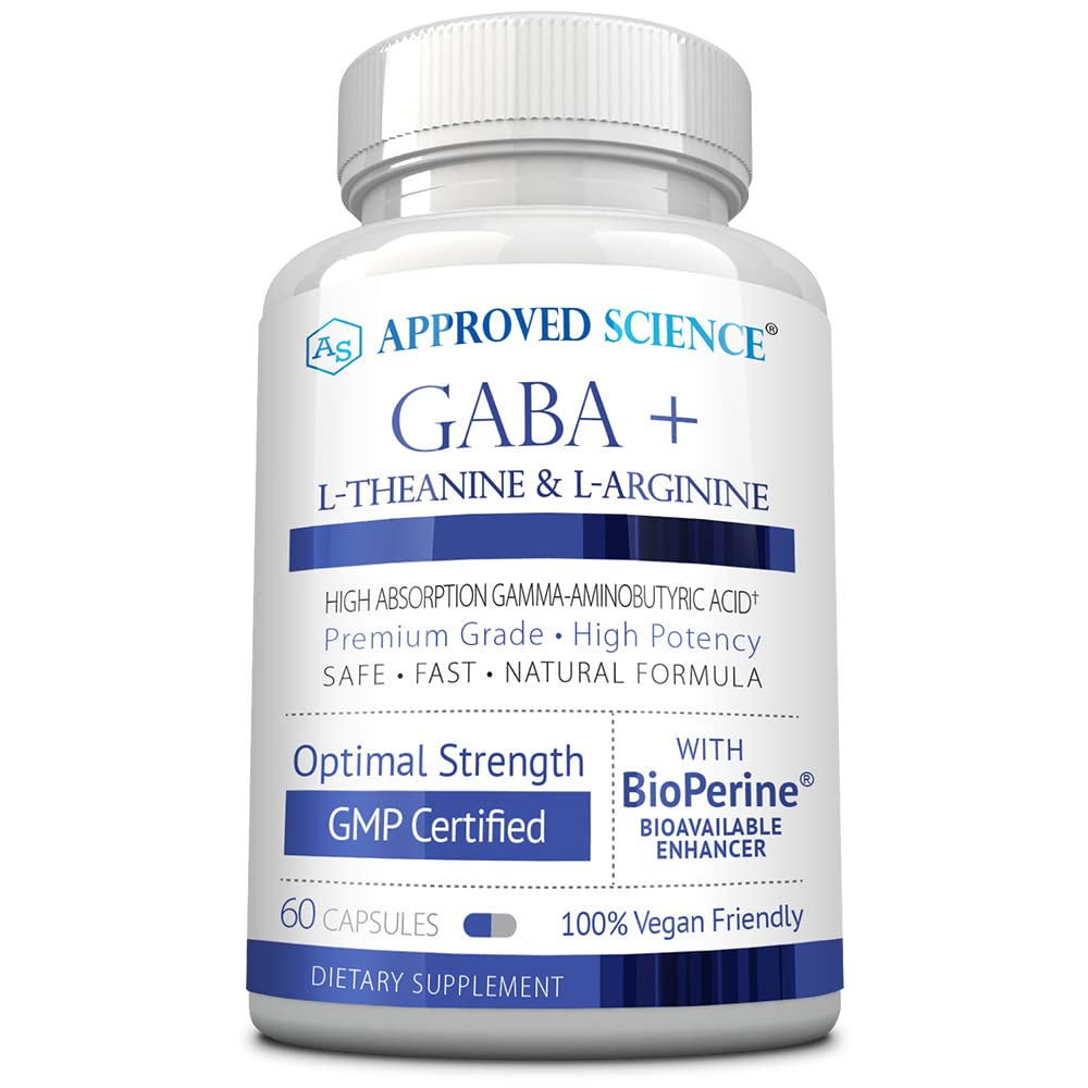 Science approuvée GABA+ - Promouvoir le calme, améliorer le sommeil, stimuler l'humeur - GABA, L-Theanine, L-Arginine, vitamine B6, BioPerine - Haute Absorption - 60 Capsules - Vegan