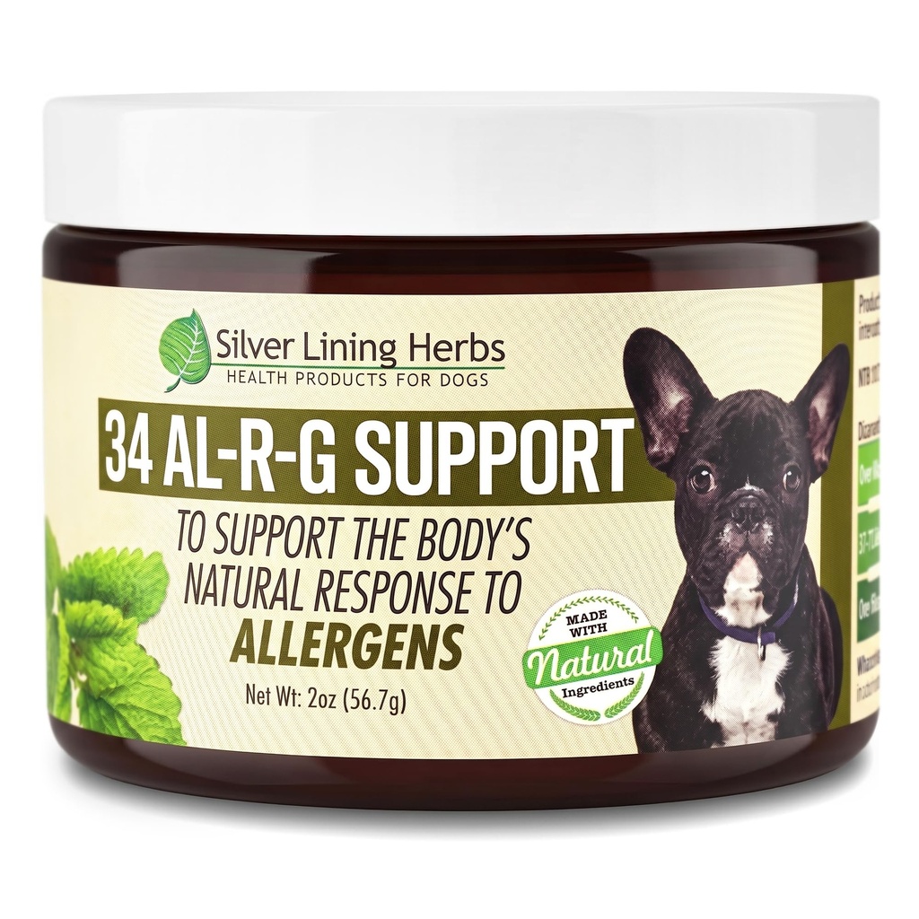 Silver Lining Kruiden 34 Canine Al-R-G - Herbal Allergie Supplement voor honden - Natuurlijke Allergie Ondersteuning voor honden - Verhoogt een hond gezonde, normale en natuurlijke reactie op Allergenen - 2 Ounce Jar