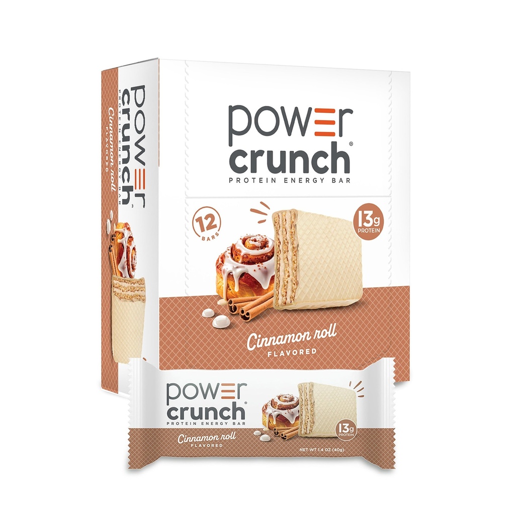 Power Crunch Protein Wafer Bars, High Protein Snacks met Heerlijke Smaak, Kaneel Roll, 1.4 Ounce (12 Tellen)