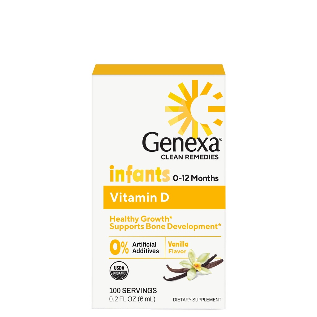 Genexa Bébés Vitamine D gouttes liquides pour nouveau-nés, bébés et tout-petits.