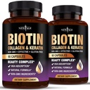 NIEUW AGE Biotin Collageen Keratine Hyaluronzuur - 50.000mcg Haargroei Vitaminen voor mannen en vrouwen, Nagels, Haar, Huid Vitaminen en DHT Blocker met Vitamine E Foliumzuur Pompoen Zaad MSM- 180 Tel.
