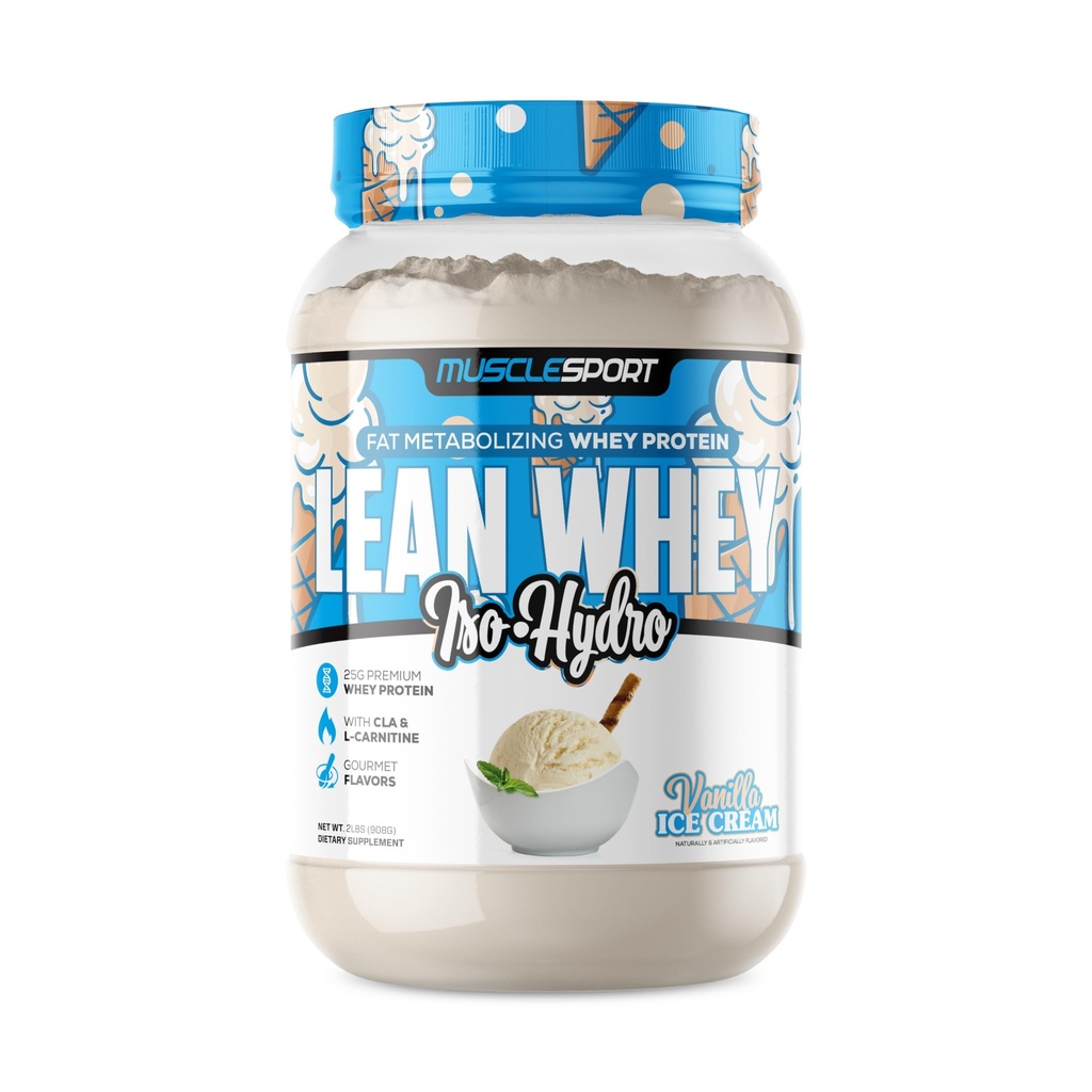 Poudre de protéines de Lean Whey RevolutionTM de Musclesport - Isolation de protéines de Whey - Faible teneur en calories, faible teneur en glucides, faible teneur en gras, colorants incroyables - 25g de protéines par scoop (2LB, Vanille)