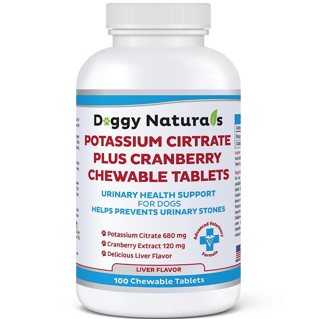 Kalium citraat Plus Cranberry Supplement voor honden (100 tabletten) - Urinaire Tract Support-Helps Deter Formation of Calcium Oxalaat Stones - Deters Blader & Nierstenen (Made in U.S.A)