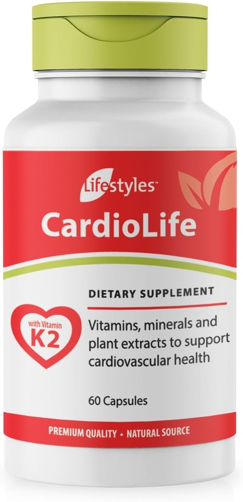 Mode de vie Supplément CardioLife - Herbal Heart Health Support with Vitamine K2 (MK7), Folic Acid, Beetroot, Cayenne Extract & More – Fabriqué au Canada – 60 Capsules (1)