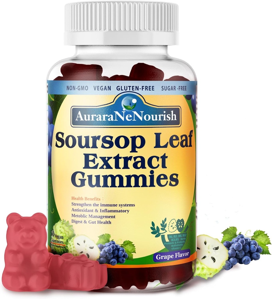 Gummies sans sucre avec probiotiques et fibre 100 milliards d'UFC, extrait de feuilles de sourcils organiques avec vitamine C B-Complexe pour la santé des gourdes digestives, équilibre énergétique, amélioration immunitaire
