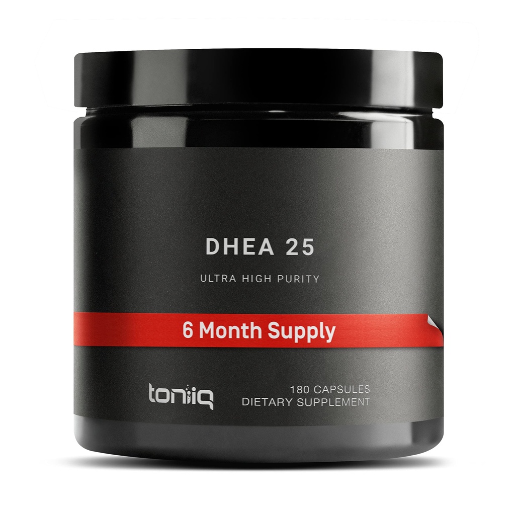 Toniiq Ultra High Strength DHEA 25mg supplement voor mannen - 99%+ Hoog gezuiverd en biologisch beschikbaar Micronized DHEA Supplement voor vrouwen en mannen - DHEA 25 mg - 180 Capsules