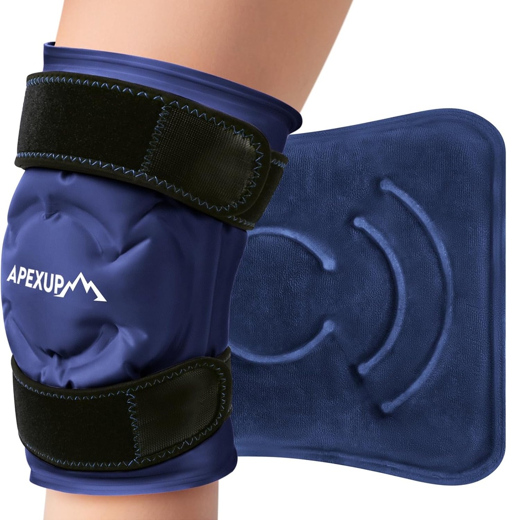 APEXUP Ice Pack voor kniepijnverlichting, grote herbruikbare wrap na operatie, flexibele gel koude Pack voor letsels, pijnverlichting voor rug, schouder, elleboog, enkel en been (Navy Blue, L, 1PK)