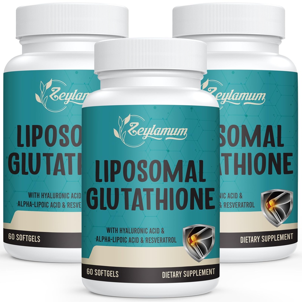 2400 MG Liposomal Glutathion Softgels, Max Absorptie, Active Form L-Glutathione Reduced (GSH), with Hyaluronic Acid, Resveratrol, Master Antioxidants for Detox, Brain, Immuun System, 180 Softgels