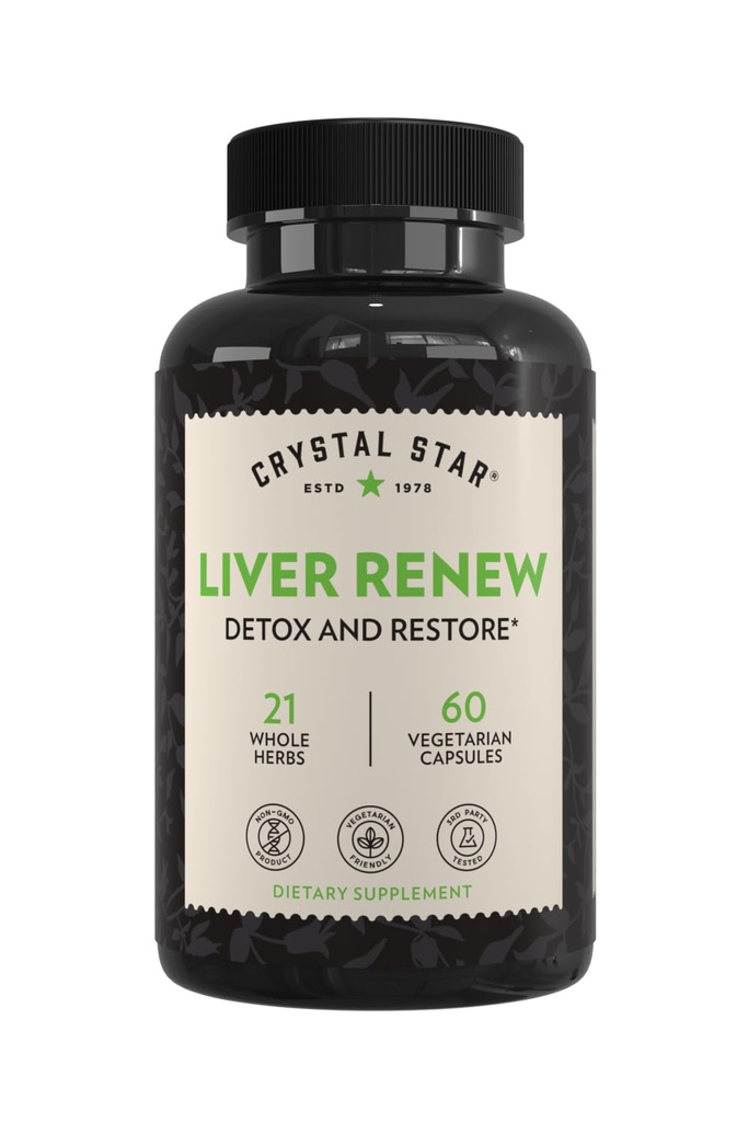 Crystal Star Lever Vernieuwen, 60 capsules, Herbal Lever Reiniging Supplement dat de normale leverfunctie ondersteunt & bevordert toxine release - melkdistel, non-GMO