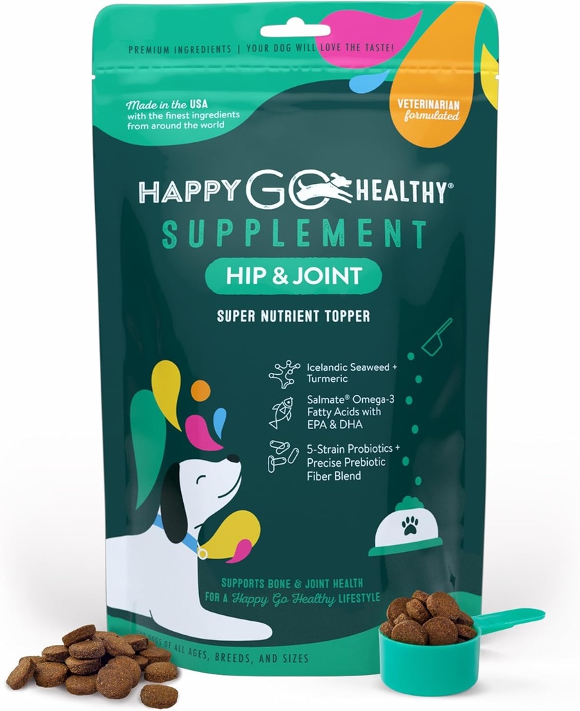 Hip & Joint Supplements for Dogs Helpt Joint Health & Mobility Support for Recovering and Senior Dogs, Natural Ingredients, Tasty Kibble Dog Food Topper 60-Count Pack