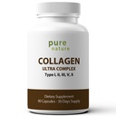 PureNature Collageen Ultra - Collageen Peptides met 5 Types I, II, III, V & X natuurlijk-gehydrolyseerde collages voor haar, huid, nagel en gezamenlijke ondersteuning - 90 Capsules