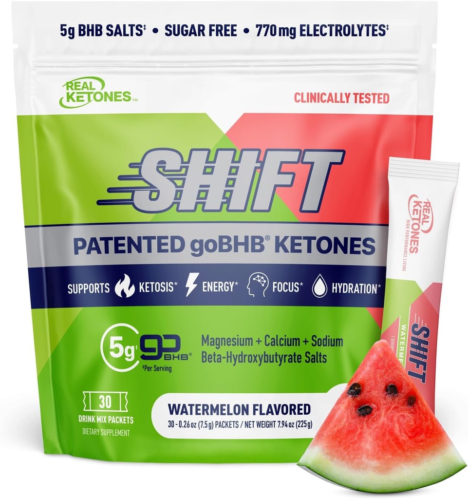 Real Ketones BHB Exogene Ketones Drink Mix Packets Keto Electrolytes Powder Packets No Sugar with 4 Main Fasting Electrolytes Plus Hydrating Patented Keto BHB - 30 Tel Watermeloen