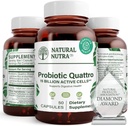 Natural Nutra Probiotic Quattro – Supplément probiotique avancé avec 4 souches puissantes incluant Lactobacillus Acidophilus, Bifidus – soutient la santé digestive et immunitaire – 50 capsules végétariennes