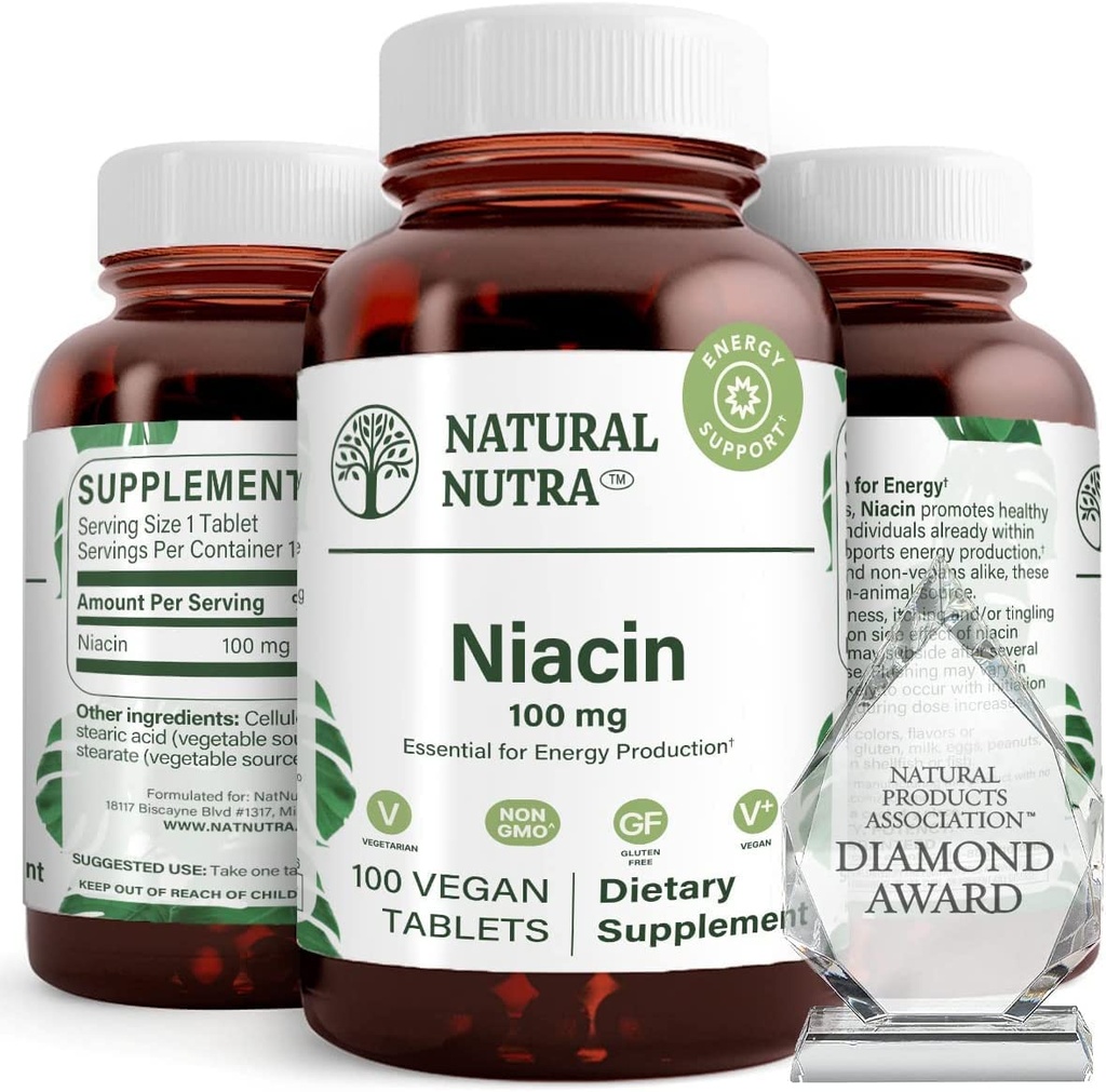 Natuurlijke Nutra Niacin supplement voor energie, helpen handhaven lichaamsvet, verbeteren van de spijsvertering, bevordert huidgezondheid, Boost energie en hersenen functie, Non-GMO, Glutenvrije, 100 mg, 100 tabletten (pakket van 2)
