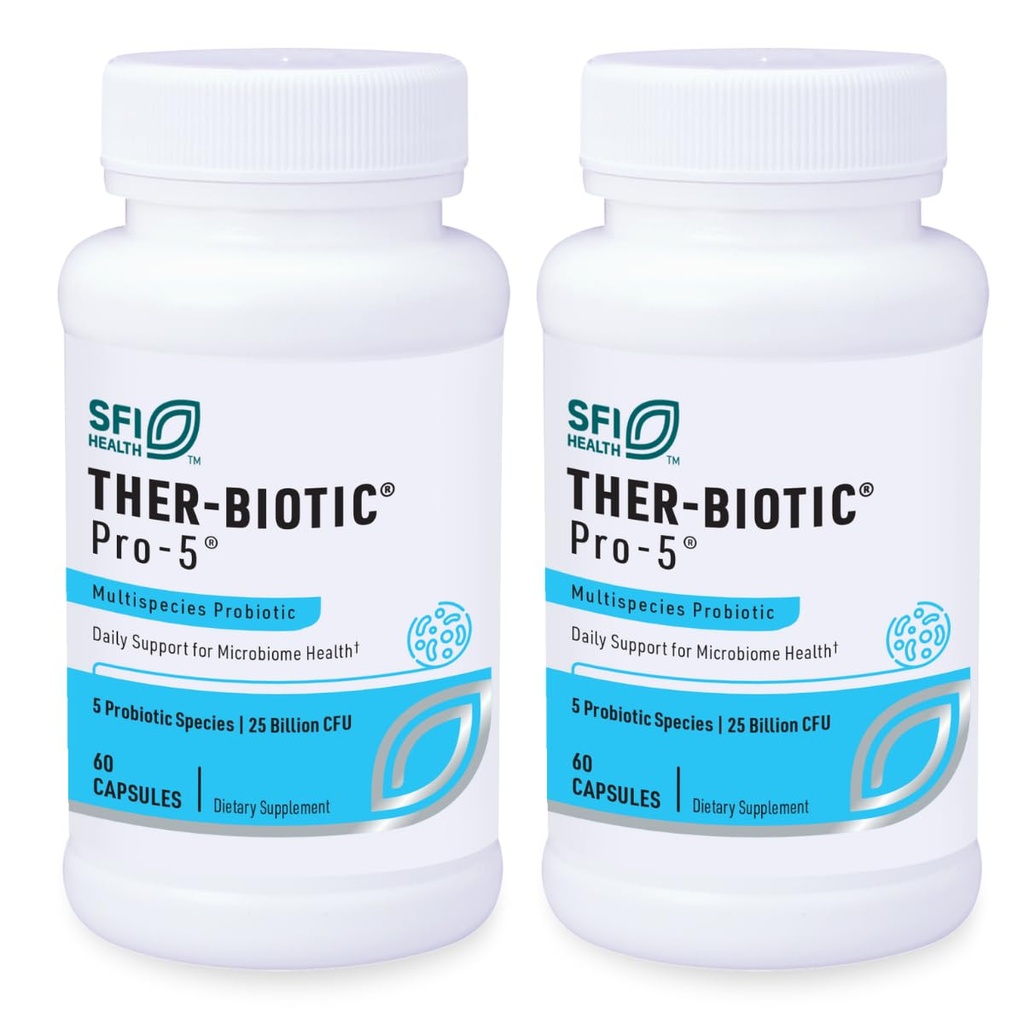 Klaire Labs SFI Health Pro-5 Probiotic - 25 miljard CFU Hoge dosis Multispecies Gut Recolonization Support for Men & Women, Hypoallergeen & Dairy-Free (60 Capsules, 2 Pack)