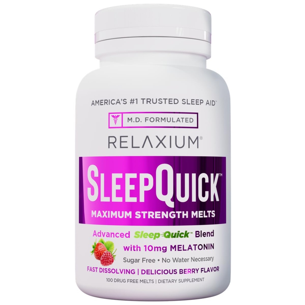 Relaxium Slaap Snel Maximale sterkte Melts, Snelle Acting Slaaphulp met 10 mg Melatonine, Drug Gratis Dieetsupplement, Veganistisch, Glutenvrij, Made in USA, 100 Servings, Berry Flavor