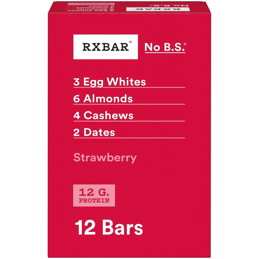 RXBAR proteïnerepen, 12g eiwit, glutenvrije snacks, aardbeien, 22oz doos (12 bars)
