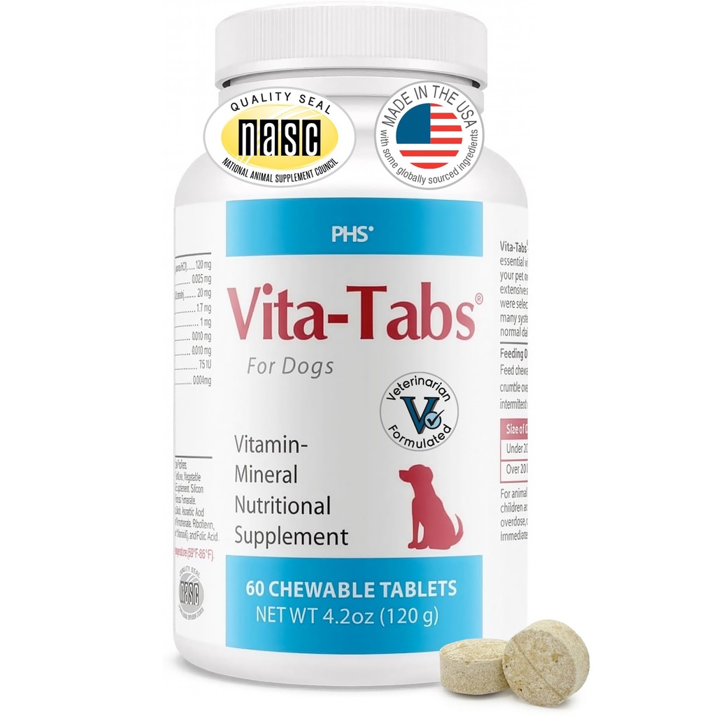 Essentiële Vitaminen, Mineralen, Voedingsstoffen - Gezondheidssupplement voor honden - Ondersteuning Immune System, Bones - Lever smaak - 60 Kauwtabletten