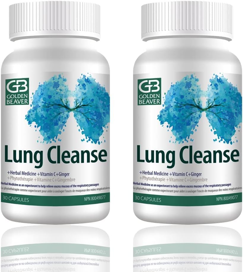 GB Golden Beaver® Lung Cleanse - Effective Agent to The People at Risk or Challenged by Viral Infection, Smoking, COPD, Pollution-7 Nature Ingredients.2 Flessen