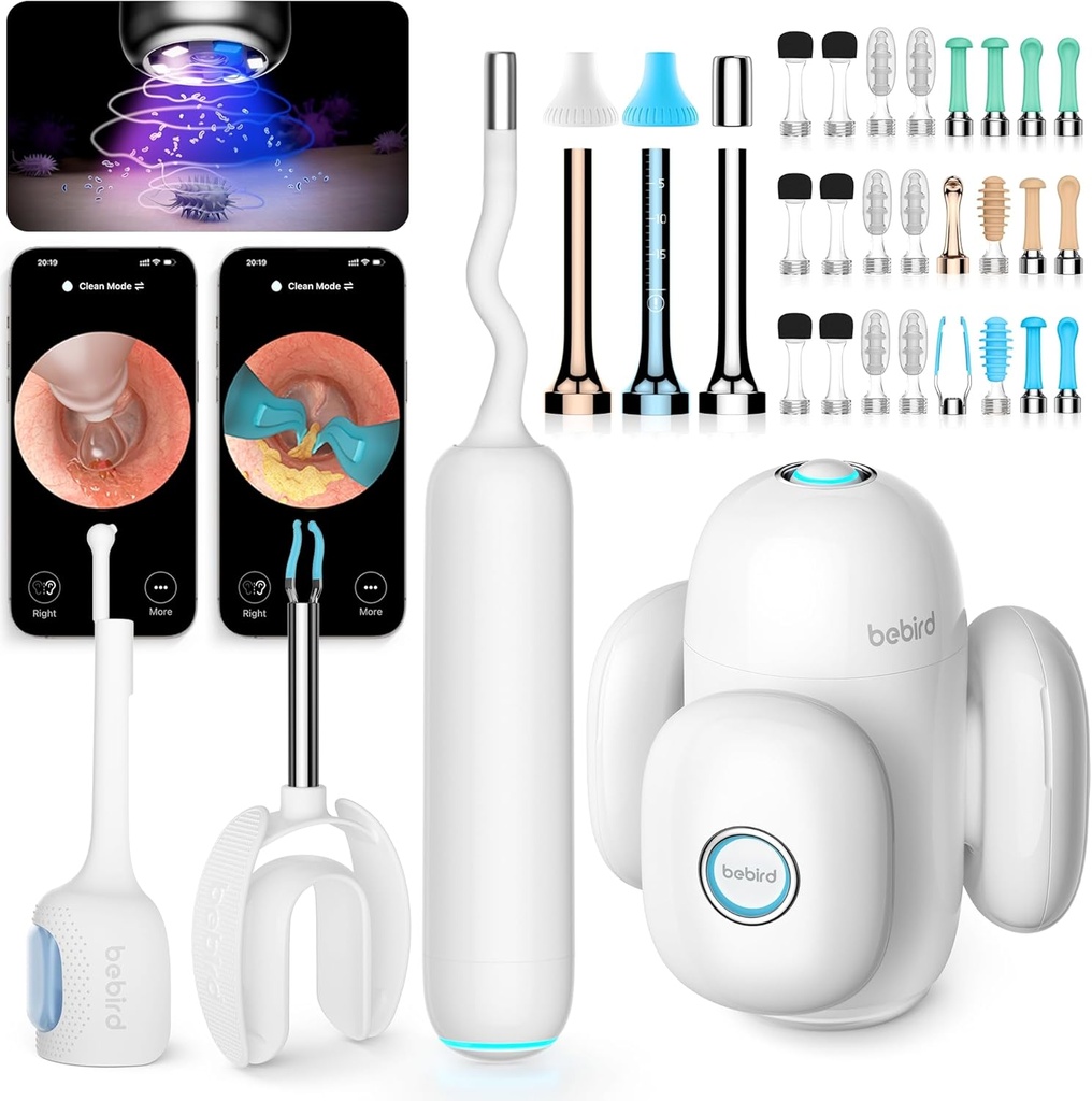 BEBIRD Home 30S Oorverzorgingssysteem - Oorkanaalreiniger met flexibele Scope FHD Camera, UVC LED-licht, visuele oordruppels Dropper, was verwijderen Tweezers Tool om het oor schoon te maken, 3 set schoonmaakkits voor volwassenen/kinderen