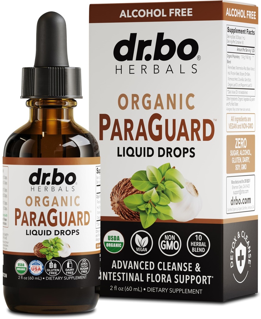 ParaGuard Cleanse Liquid Organic Detox - Organic Intestinal Guard Formula Supplement for Humans with Black Walnut Wormwood Clover & Oregano Tinctuur - Natural Herbal Intestine Body Gut Cleanser 2 oz