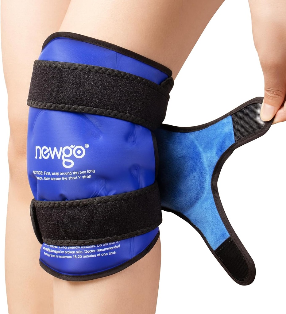 NIEUWGO Ice Pack voor knieverwondingen Herbruikbaar, Knie Ice Pack Wrap rond hele knieën voor vervanging Chirurgie herstel, Gel Cold Pack Wrap voor Meniscus Tear, ACL, Zwelling pijnverlichting - Blauw
