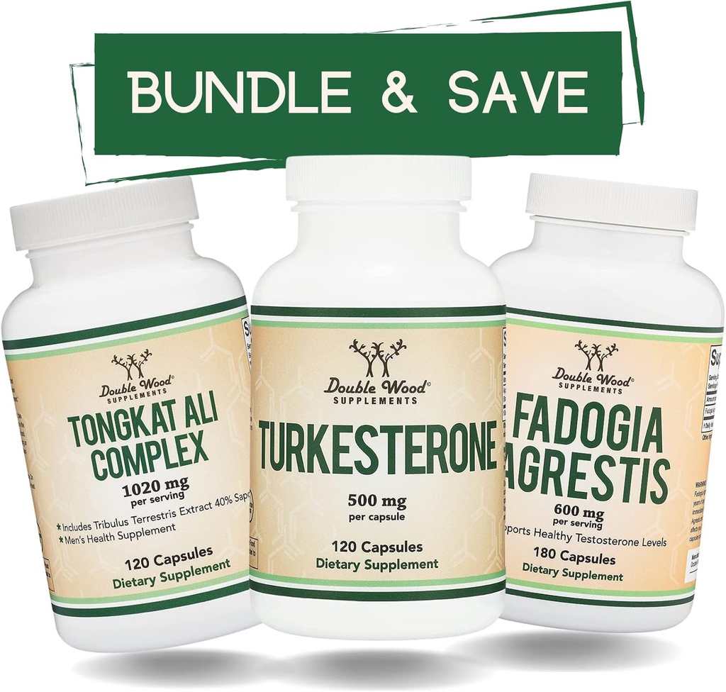 Dubbele houtsupplementen Tongkat Ali, Fadogia Agrestis en Turkesterone Bundle - Ultimate Male Health Bundle voor Athletic Performance Support