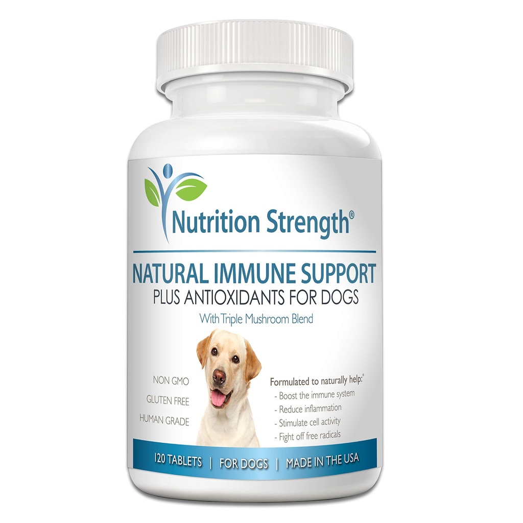Immuunondersteuning voor honden Plus Antioxidant, Reishi, Shiitake, Maitake, Turkije staart Paddestoelen voor honden, met Coenzyme Q10, Selenium, Vitamine A, 120 Kauwtabletten