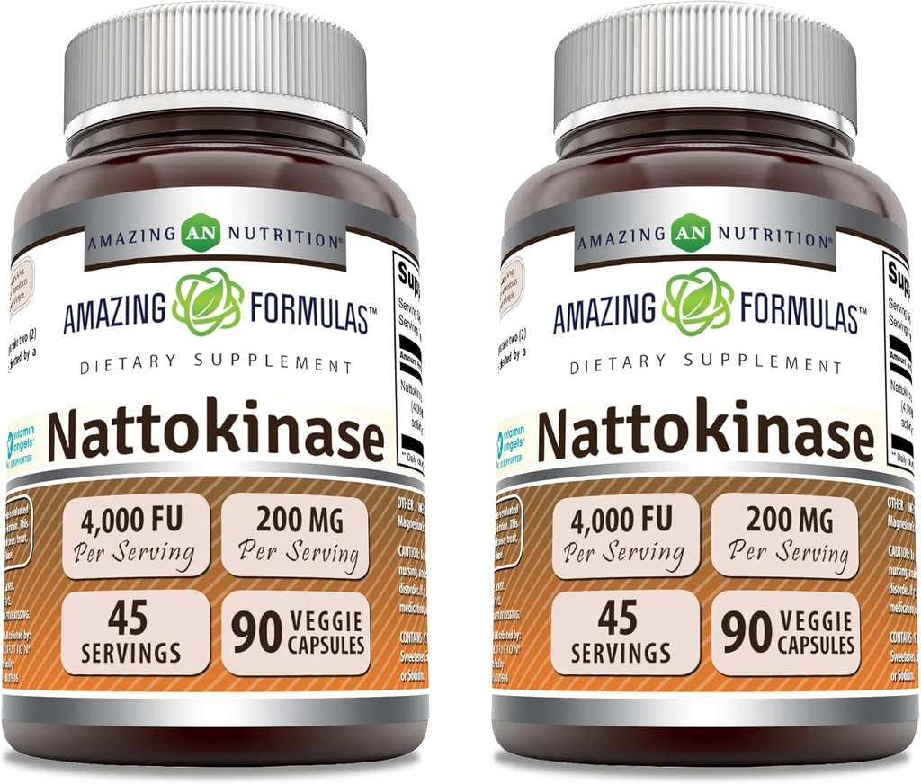Formules étonnantes Nattokinase Dietary Supplement 100 mg Veggie Capsules Supplement $ 2000 FU Enzyme Activité $ Non-GMO $ Sans gluten $ Fabriqué aux États-Unis (90 Count $ 2 Pack)