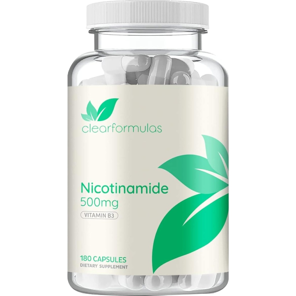 Vitamine B3 Nicotinamide 500mg - Forme d'absorption élevée de vitamine B3 Niacine sans flush pour le soutien du cerveau et de l'énergie de la peau auditive - Précurseur NAD - Fabriqué dans une installation américaine cGMP (180 portions)