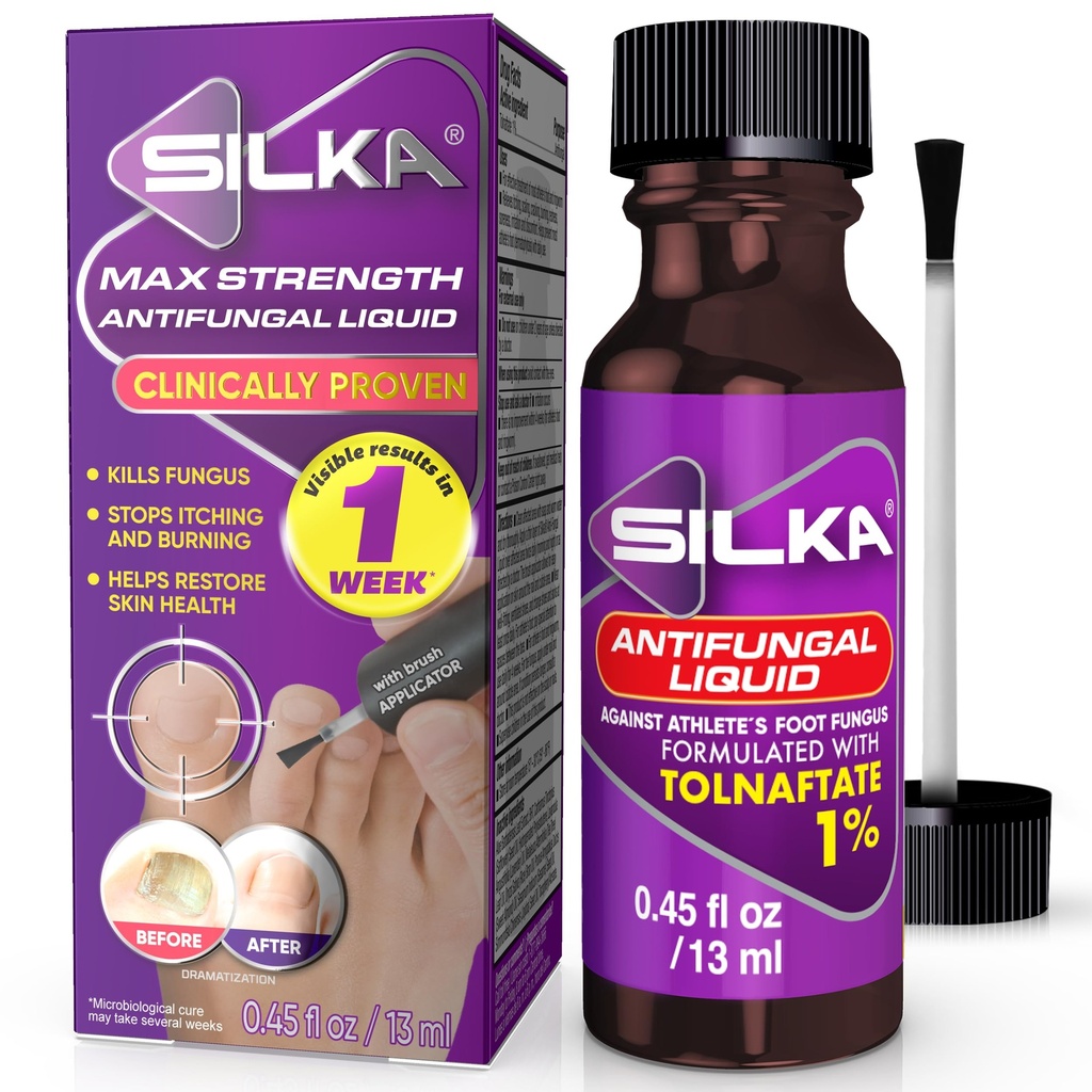 SILKA Max Strength Antischimmel Liquid for Teenail Health met borstel Applicator, Resultaten in 1 week, Nagelschimmel behandeling voor beschadigde teennagels, Atlete's voetbehandeling, Tolnafte 1% 0,45 Fl Oz