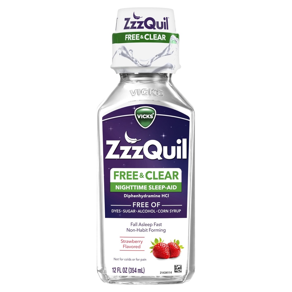 ZzzQuil, aide au sommeil de nuit liquide, exempt d'alcool et de colorants artificiels, 50 mg de Diphenhydramine HCl, marque d'aide au sommeil no 1, asleep d'automne rapide, forme non-habitante, apaisante fleur de Berry, 12 FL OZ