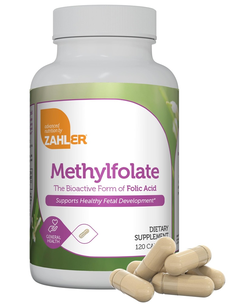 Zahler Methylfolaat - Ondersteunt gezonde foetusontwikkeling en genetische gezondheid - Gemethyleerd foliumzuur van 1000 mcg DFE L-methylfolaat - Kosher Non-GMO Methylfolaatsupplement voor vrouwen (120 capsules)