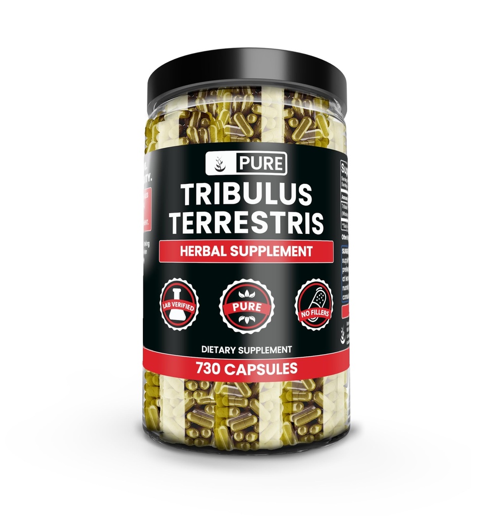 Ingrédients originaux purs Tribulus Terrestris, Pas de Magnésium ou de Rice Fillers, Toujours Pure, Verifié en laboratoire (730 Capsules)