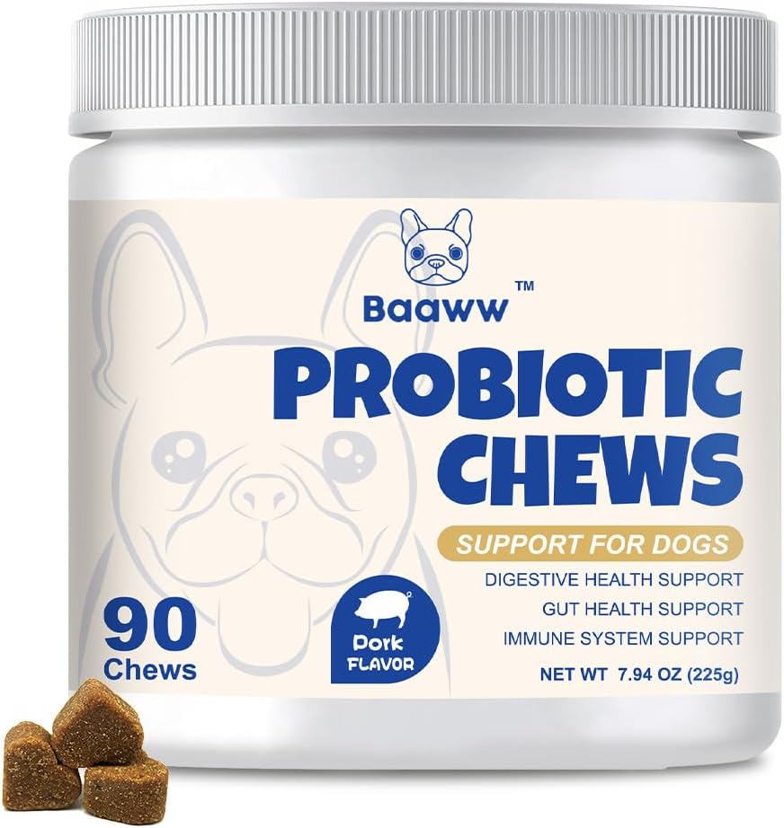 Probiotica voor honden - Verbeter Itchy huid, oren, Gistbalans, Allergieën, Gezondheid Immuniteit, Hond Gut Gezondheid, Digestieve Gezondheid met Prebiotica, Honden Probiotica, Verminderen diarree, 90 Kauwen (Pork)