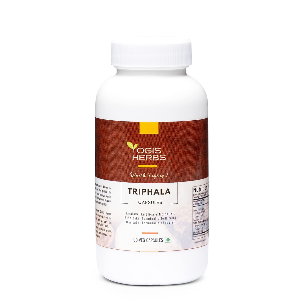 YOGIS HERBS Triphala Capsules Amalaki (Emblica Officinalis), Bibhitaki (Terminalia Bellicica) en Haritaki (Terminalia Chebula) 90 Veg Capsules