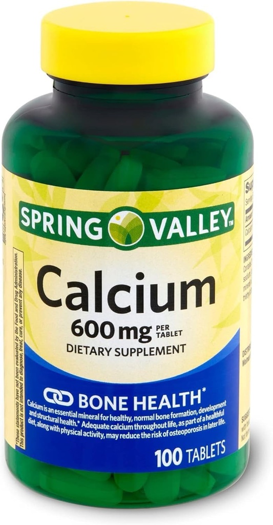 Spring Valley Calcium 600 mg, Tabletten Dieetsupplement, Bone Health, 100 Telling +