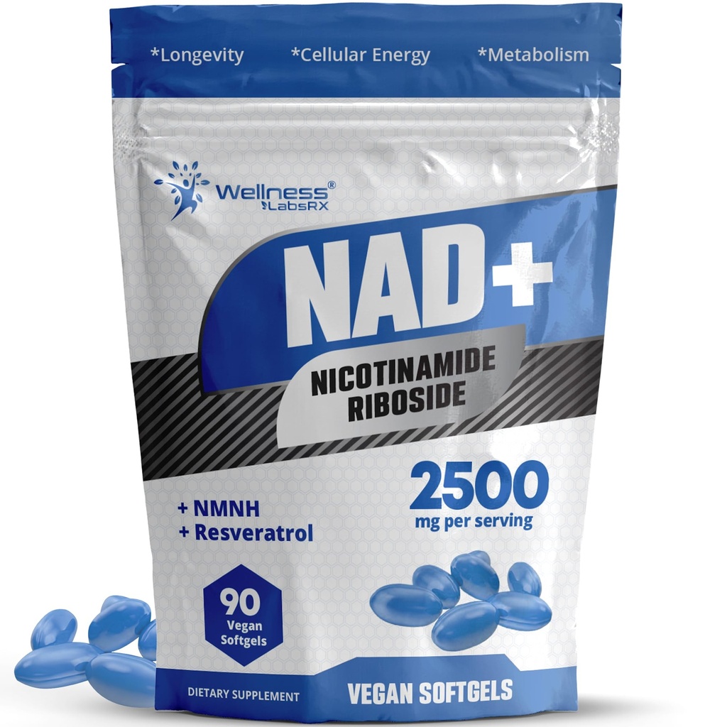 WELZIJN LABSRX Liposomale NAD+ Supplement - Derde partij Tested NAD Softgels Nicotinamide Riboside Resveratrol - 2500mg Liposomale NAD Supplementen voor vrouwen - Longevity Support - Made in USA