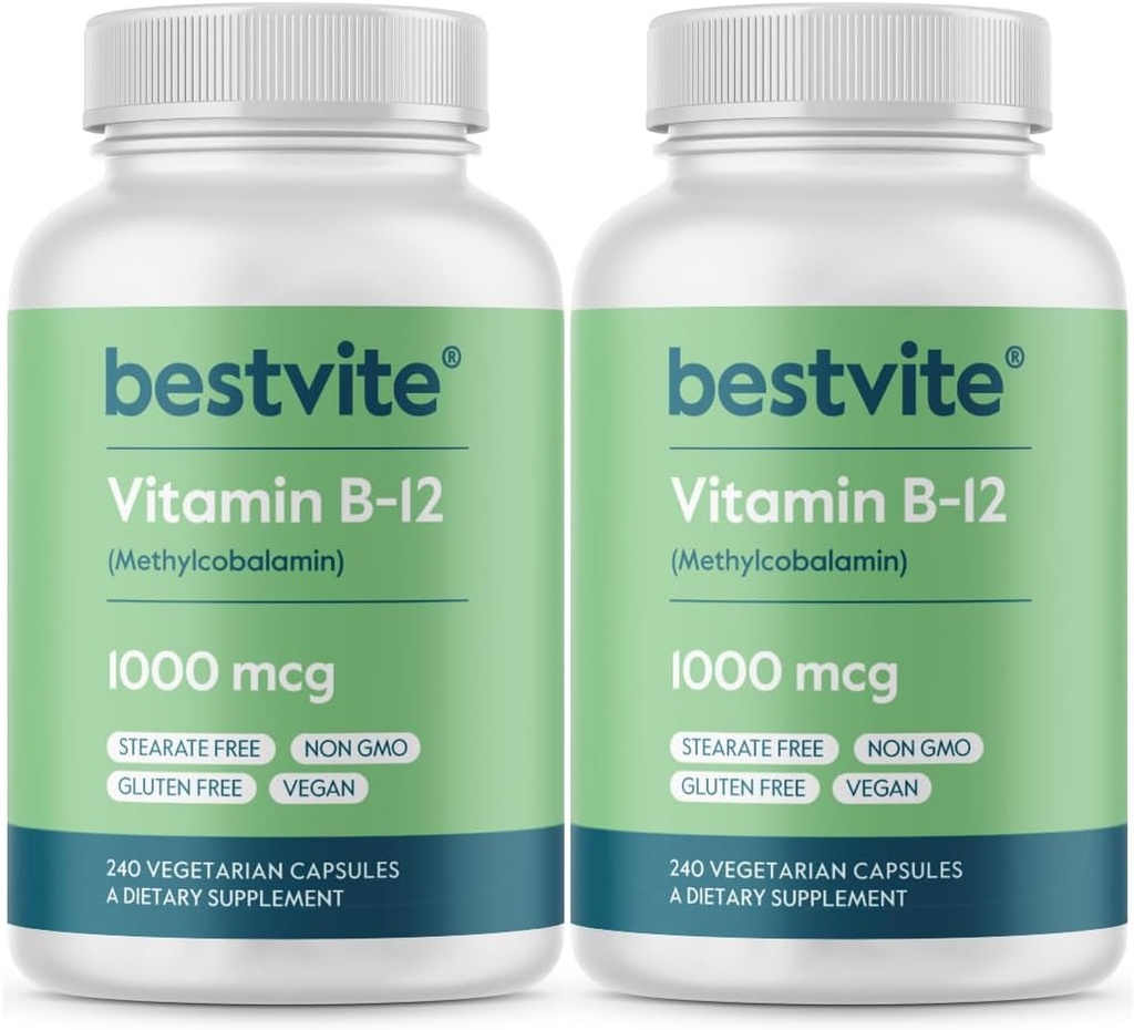 BESTVITE Vitamine B12 (Methylcobalamine) 1000mcg (480 Vegetarische Capsules)(2 x 240) (Methyl B12) - No Stearates - Vegan - Non GMO - Glutenvrij