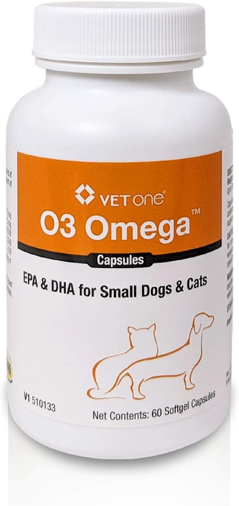 VetOne O3 Omega Zachte Gel voor katten en kleine honden - essentiële vetzurenondersteuning - huid- en mantelsupplement - 60 capsules