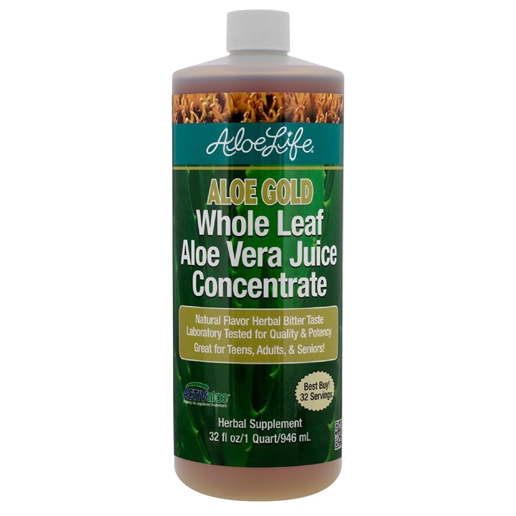 Aloe Life - Aloe Vera Jus de feuille entière, certifié biologique, sans gluten (Aloe Gold, 32 oz)