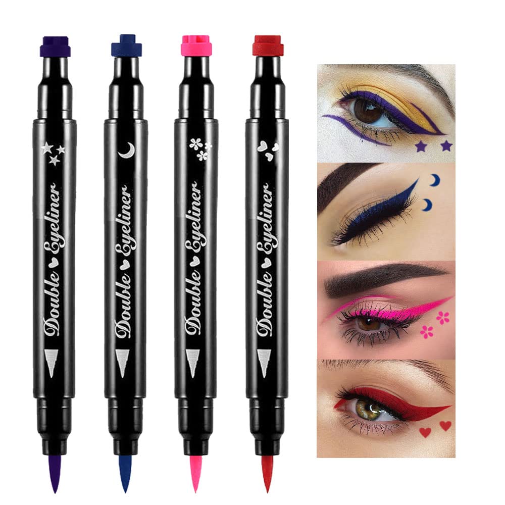 BINGBRUSH Dubbelzijdige vloeibare Stempel Eyeliner Pen, Gezicht Stempels Make-up Extreem Zwart Waterdicht Slim Gel Vilt Tip High Black Pigment Liquid Eyeliner & Seal harsa para tips de gel(Kleurvol)